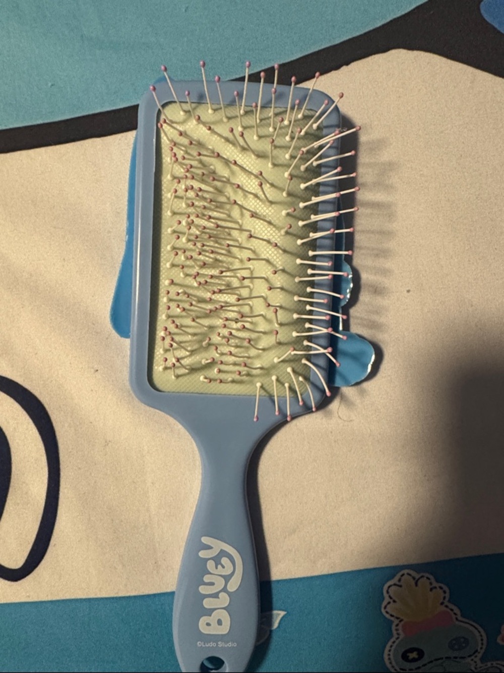 Target Bluey Light Blue Paddle Hair Brush with Pink-Tipped Pins